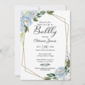 Invitation Brunch Et Fête des mariées Bubbly Bleu Dusty Flora (Devant)