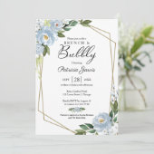 Invitation Brunch Et Fête des mariées Bubbly Bleu Dusty Flora (Debout devant)