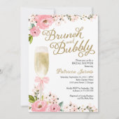 Invitation Brunch Et Fête des mariées Bubbly Or Rose Floral (Devant)