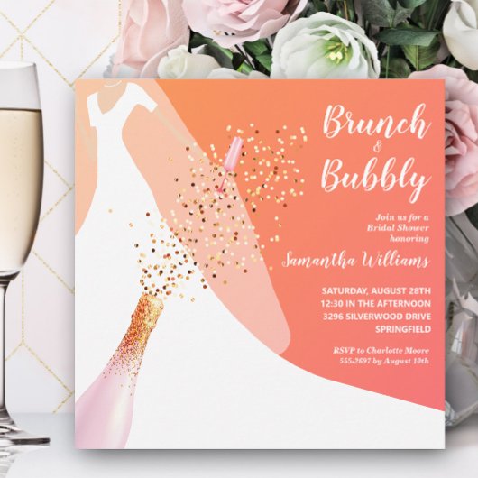 Invitation Brunch et Fête des mariées Bubbly Orange