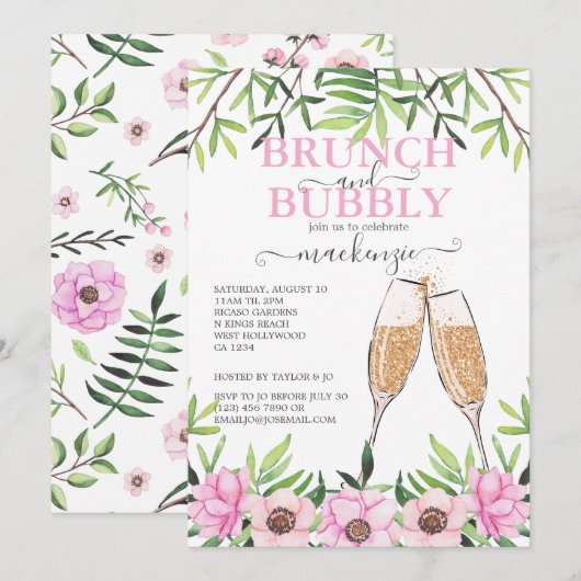 Invitation Brunch et Fête des mariées Bubbly Personnalisé (Devant / Derrière)