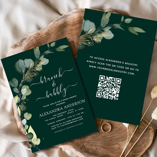 Invitation Brunch et Fête des mariées bulle QR Code Eucalyptu