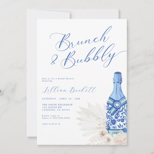 Invitation Brunch et Fête des mariées de script bleu bulle (Devant)