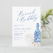 Invitation Brunch et Fête des mariées de script bleu bulle (Debout devant)
