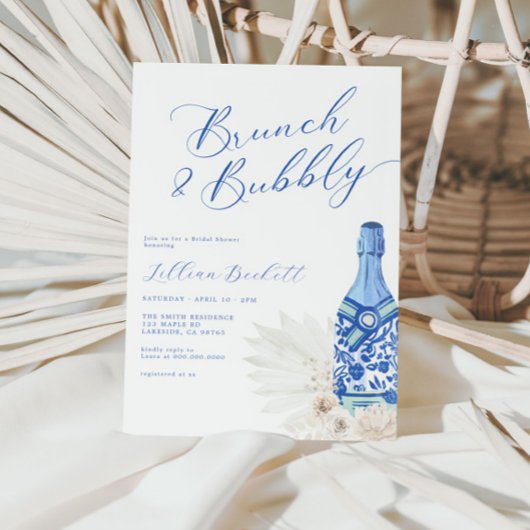 Invitation Brunch et Fête des mariées de script bleu bulle
