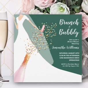 Invitation Brunch et Fête des mariées émeraude Bubbly