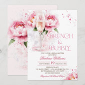 Invitation Brunch et Fête des mariées fleurie Bubbly (Devant / Derrière)