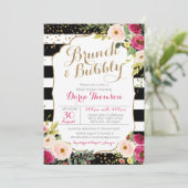 Invitation Brunch et Fête des mariées florale à rayures chic (Debout devant)