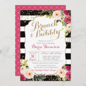 Invitation Brunch et Fête des mariées florale à rayures chic (Devant / Derrière)