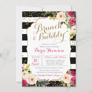 Invitation Brunch et Fête des mariées florale à rayures chic