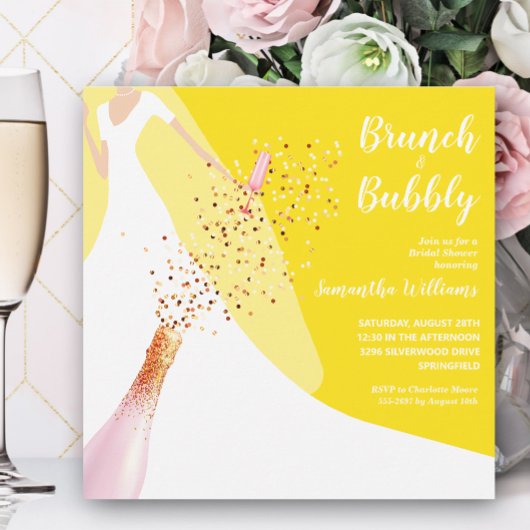 Invitation Brunch et Fête des mariées mousseuse Jaune