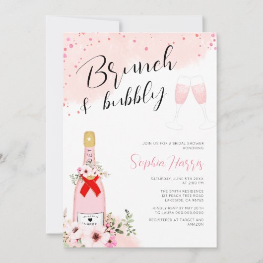 Invitation Brunch Et Fête des mariées Rose Bubbly (Devant)