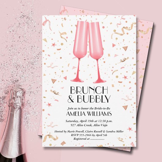 Invitation Brunch et Fête des mariées rose bulle
