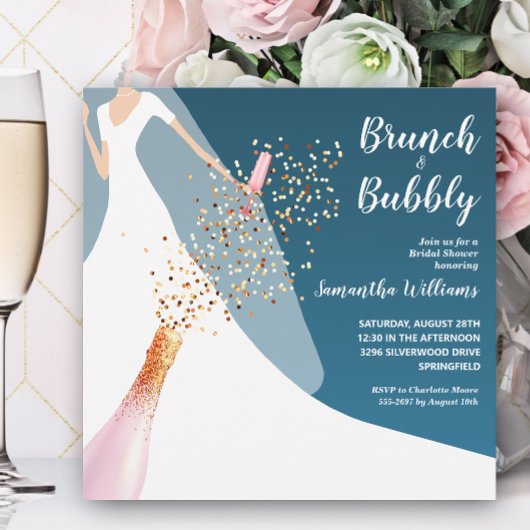 Invitation Brunch et Fête des mariées Turquoise Bubbly