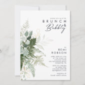 Invitation Brunch et mousseux à feuilles vertes et or (Devant)