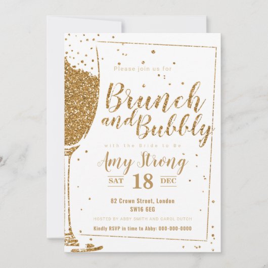Invitation Brunch et parties scintillant en or Bubbly avec do (Devant)