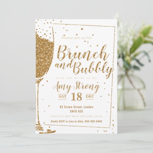 Invitation Brunch et parties scintillant en or Bubbly avec do (Debout devant)