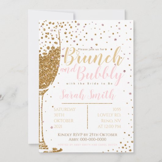 Invitation Brunch et parties scintillant en or Bubbly avec po (Devant)