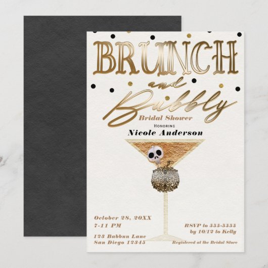 Invitation Brunch et vin pétillant doré Halloween Shower de m (Devant / Derrière)