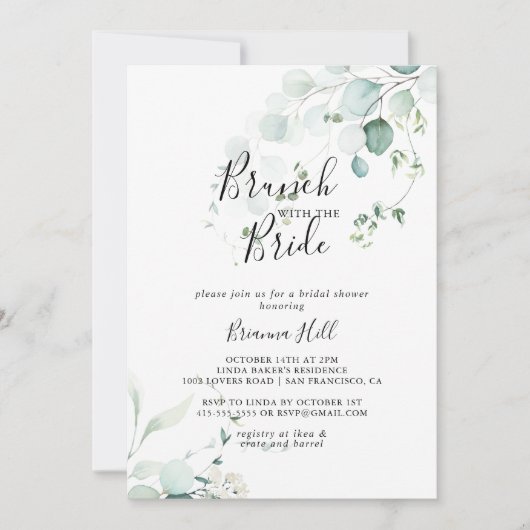 Invitation Brunch Eucalyptus vert avec douche de mariée (Devant)