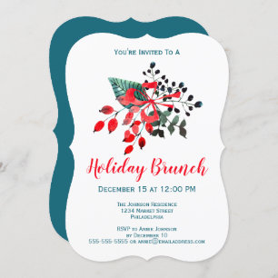 Invitation Brunch Événement Hiver Florales & Berries Rouge et