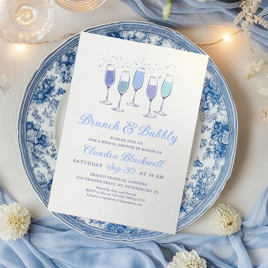 Invitation Brunch & Fête des mariées Bleue