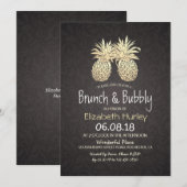 Invitation Brunch & Fête des mariées Bubbly Black Gold Ananas (Devant / Derrière)