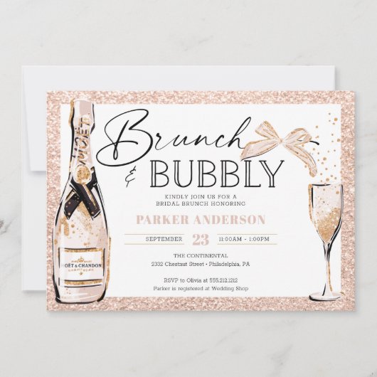 Invitation Brunch & Fête des mariées Bubbly Blush Gold (Devant)