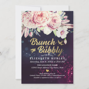 Invitation Brunch & Fête des mariées Bubbly Boho Floral Feath