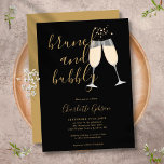 Invitation Brunch Fête des mariées Bubbly Noir et Or<br><div class="desc">Un élégant brunch et une invitation à la douche à bulles avec des lunettes de champagne et un nom de script signature,  cette invitation élégante peut être personnalisée avec vos informations en lettres d'or chic sur un arrière - plan noir. Conçu par Thisisnotme©</div>