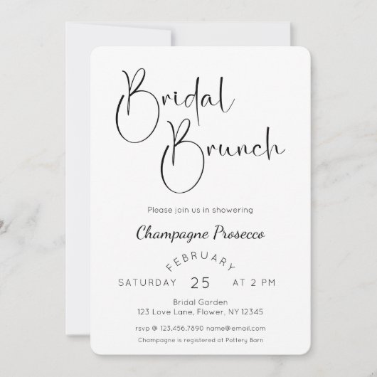 Invitation Brunch Fête des mariées de script moderne (Devant)
