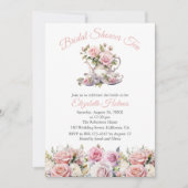 Invitation Brunch Fête des mariées de thé aux roses roses rou (Devant)