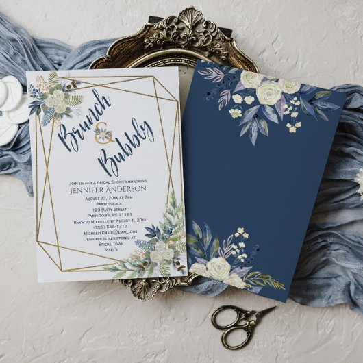 Invitation Brunch & Fête des mariées Florale Bleue