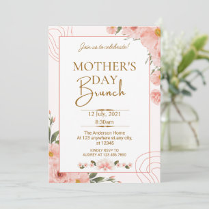 Invitation Brunch Fête des Mères Rose Fleur sauvage Floral