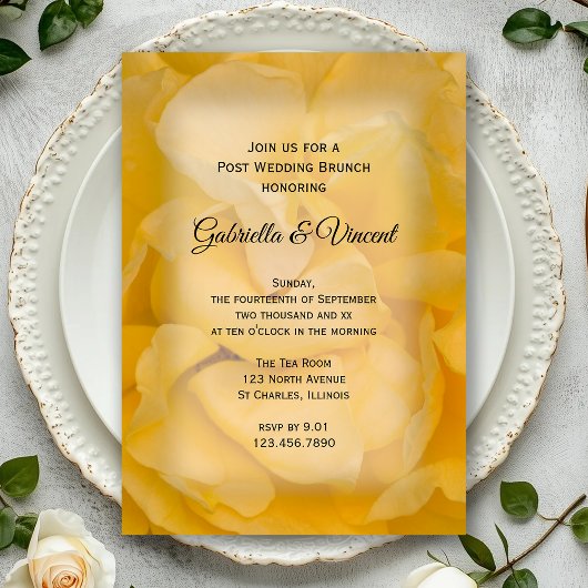 Invitation Brunch Fleur de Rose Jaune après le Mariage