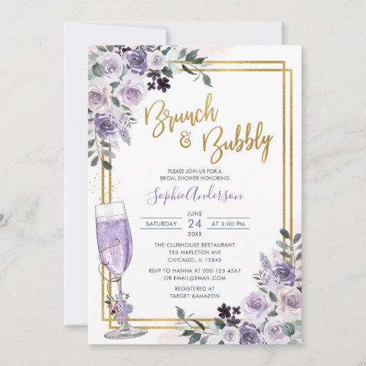 Invitation Brunch Fleur Lilac Violet Dusty Et Bubbly (Devant)