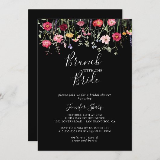 Invitation Brunch Fleur sauvage multicolore avec douche de ma (Devant / Derrière)