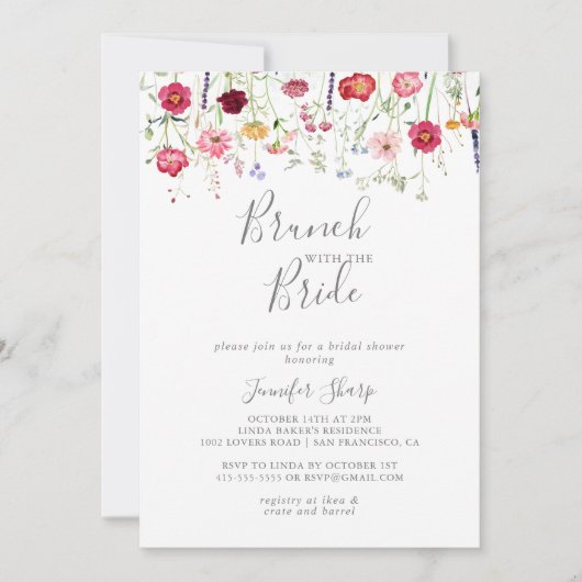 Invitation Brunch Fleur sauvage simple avec douche de mariée (Devant)