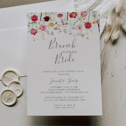 Invitation Brunch Fleur sauvage simple avec douche de mariée