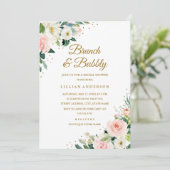 Invitation Brunch Floral Blush Gold Fête des mariées Et Bubbl (Debout devant)