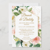 Invitation Brunch Floral Blush Or Et Fête des mariées Bubbly (Devant)