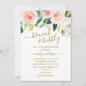 Invitation Brunch Floral Blush Or Et Fête des mariées Bubbly (Devant)