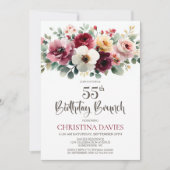 Invitation Brunch Floral Bourgogne 55e anniversaire (Devant)