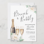 Invitation Brunch Floral Champagne Et Fête des mariées Bubbly (Devant)