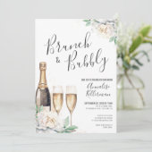 Invitation Brunch Floral Champagne Et Fête des mariées Bubbly (Debout devant)