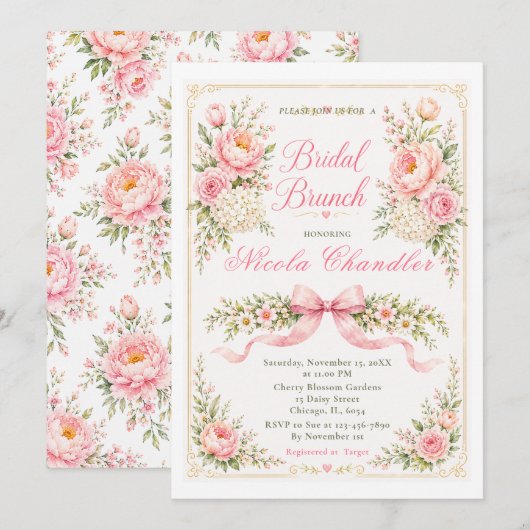Invitation Brunch Floral de Mariage (Devant / Derrière)