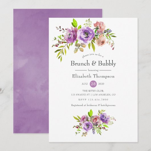 Invitation Brunch floral de printemps et Fête des mariées mou (Devant / Derrière)