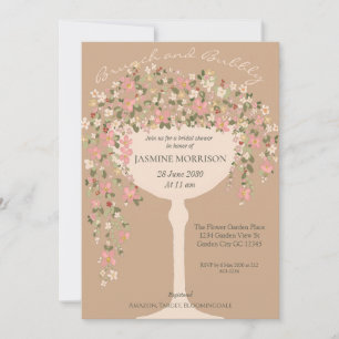 Invitation Brunch floral et Fête des mariées champagne Bubbly