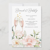 Invitation Brunch floral et mimosa chic rose et mousseux (Devant)