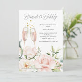 Invitation Brunch floral et mimosa chic rose et mousseux (Debout devant)